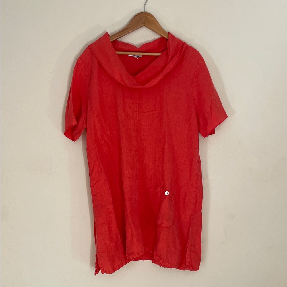 Patchington Orange Coral 100% Linen Cowl Neck Tunic